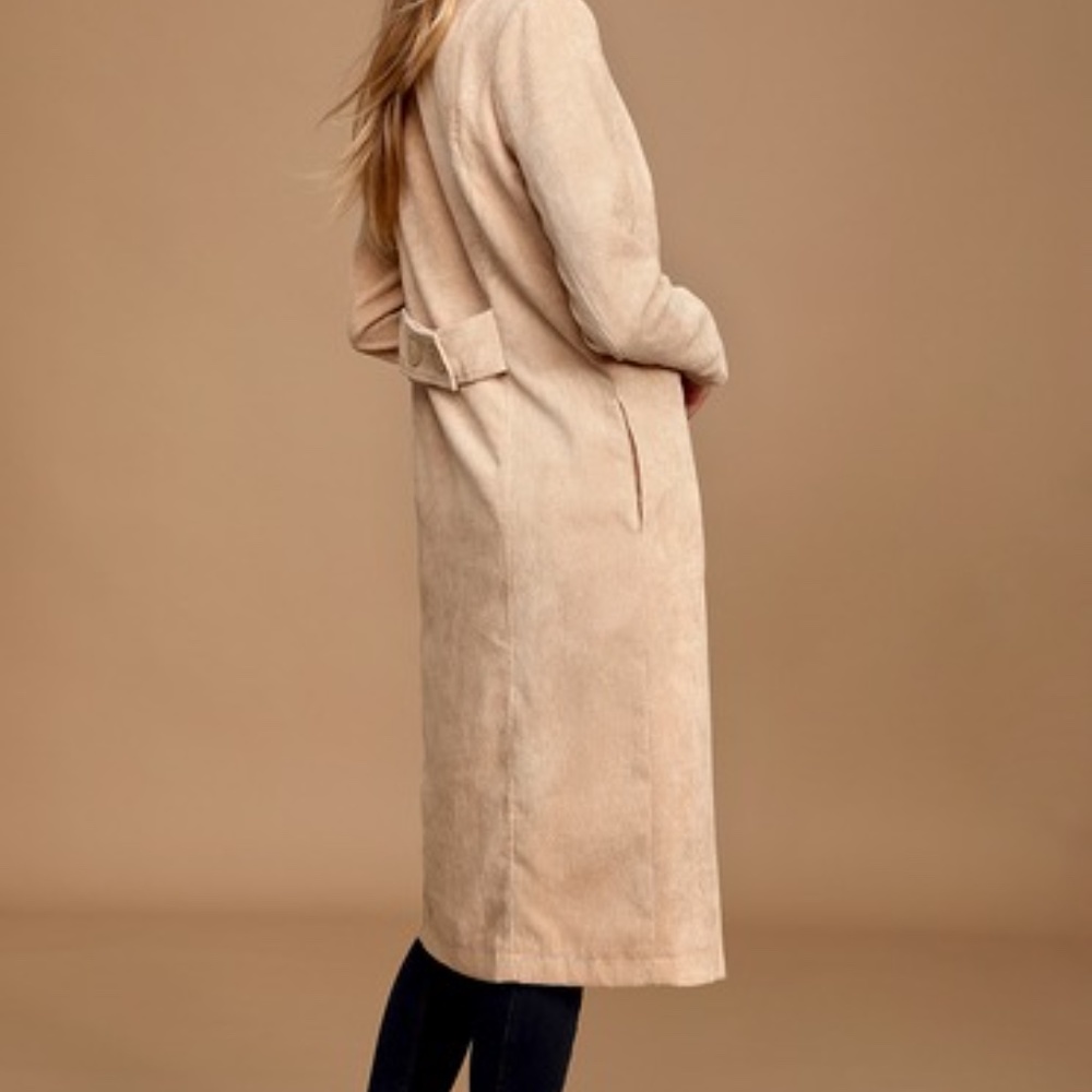 Lulus - Chic Beige Corduroy Trench Coat ! - Picture 3 of 8